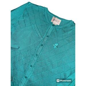 Turquoise‎ Cardigan Diamond Pattern Sequin Embellishing Sz S